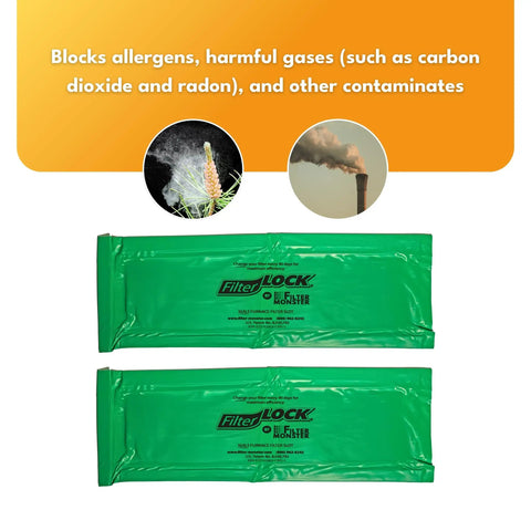 Green Magnetic Filter Slot Seal For 1 Inch Furnace Filters, Easy Fit Magnetic Cover Up To 25 Inches Long, shown with allergens text