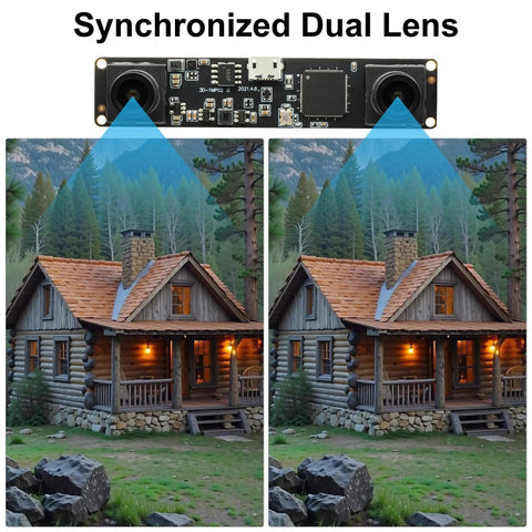Dope Dual Lens Stereo USB Webcam Module, 1.3MP 960P HD Video, synchronized dual lens with cabin depth sensing display