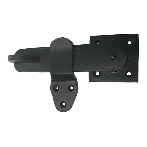 Vintage Black Iron 5.75 Inch Door Latch With Old School Wrought Iron Finish for doors gates closets cabinets sliding barn and shed doors heavy duty latch
