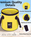 Foldable 3.2 Gallon Water Bucket With Handle For Car Wash Camping Fishing And Beach Use, showing premium waterproof PVC material