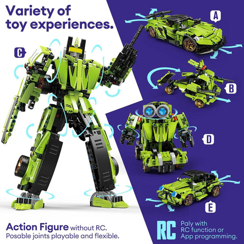 5 In 1 STEM Building Blocks Set With Remote Control Sports Car And Transform Robot, 591 Pieces shown with various model options