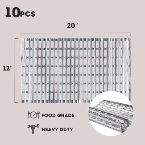 Disposable Aluminum Grill Liners And Grill Toppers For Easy Cleanup And Grate Protection, 12x20in, Heavy Duty 10-Pack
