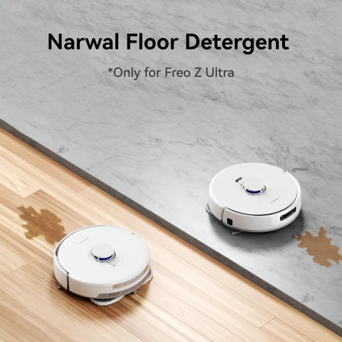 Robot Vacuum And Mop Floor Detergent Compatible With Freo Z Ultra, Freo Z10 Ultra, And Freo Z10 with robotic mops on two floor types
