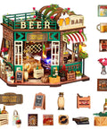 DIY Mini Beer Shop House Kit For Adults 3D Wooden Puzzle Tiny Home with Furnished Interior and Decor Elements