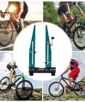 Portable Wheel Truing Stand For MTB And Road Bikes Pro-Grade Rim Alignment Tool displayed with cyclists and bikes