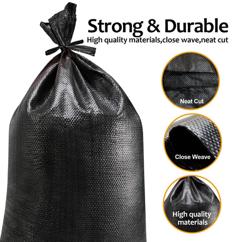 Badass Heavy Duty Sand Bags With UV Protection Built Tough For Hurricane Flooding 16 By 25 Inch Woven Polypropylene Sack Bundle Of One Hundred Black Pieces Designed To Handle Your Yard Job No Stress Guaranteed