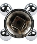 Top view of chrome cross arm faucet handle fits 2 to 3 handle faucets, chrome white porcelain finish 2 pack, not Delta or Moen