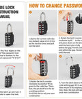 Heavy Duty Door Handle Lock Stops Knob Turning And Blocks Keyhole For Solid Privacy Lock It Down Tight With A No Sweat Portable Travel Security Setup Today, code lock instruction manual image showing password change steps.