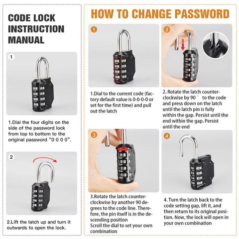 Heavy Duty Door Handle Lock Stops Knob Turning And Blocks Keyhole For Solid Privacy Lock It Down Tight With A No Sweat Portable Travel Security Setup Today, code lock instruction manual image showing password change steps.
