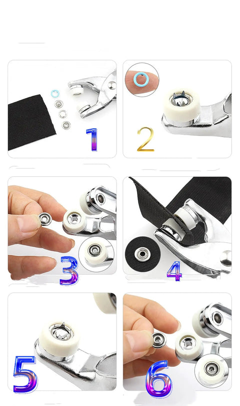 Five Claw Buckle Snap Plier Tool Kit With 100 Sets 9.5mm Metal Snaps Seam Free Invisibility Fasteners usage steps