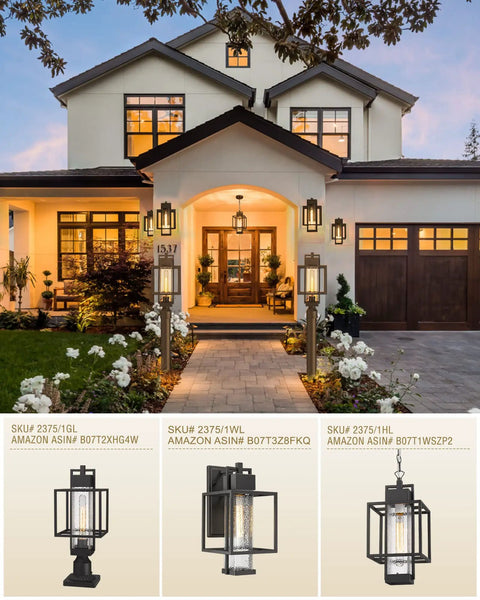 Outdoor Wall Light 1 Light Exterior Sconce In Black Finish With Bubble Glass Shade For Porch Patio Garden shown on house and path