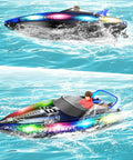 RC Boat With LED Lights For Pools And Lakes, Dual Speed Remote Control Watercraft, Self Righting, Waterproof, 40+ Minutes Of Run Time, Totally Fun Bath Toy For Kids, Blue in action.