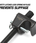 Close-up of a safety latch on a MacPherson Strut Coil Spring Compressor Tool for Safe and Easy Spring Compression Pro Grade Durable Construction