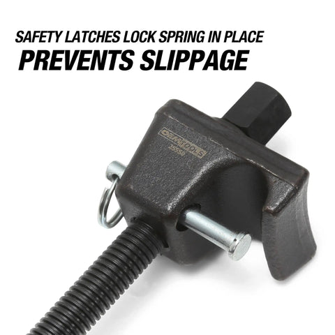Close-up of a safety latch on a MacPherson Strut Coil Spring Compressor Tool for Safe and Easy Spring Compression Pro Grade Durable Construction