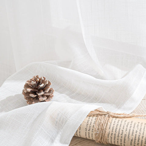 White Linen Semi Sheer Curtain Panels Cozy Two Pack 84 Inch Length Rod Pocket Light Filtering Drapes For Living Room Bedroom Dining Long