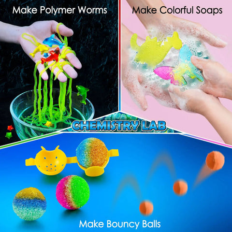 260 Plus Kid-Friendly STEM Science Kit With Hands-On Chemistry Experiments including polymer worms, colorful soaps, bouncy balls
