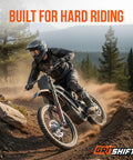 Dirt bike rider on trail, illustrating use of Beefed Up Sintered Brake Pads Front And Rear Set for Sur Ron LBX Segway X160 X260 Talaria MX3 MX4