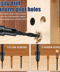 Boss Quality 17 Piece Countersink Drill Bit Set With Hex Shank Wood Plug Cutters Screwdriver Bits And Extension Shaft for drilling precise pilot holes.