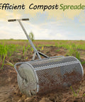 27 Inch Metal Roller Compost Spreader For Lawn And Garden With Adjustable Handle Ideal For Seeding And Even Lawn Growth Heavy Duty Fertilizer Spreader For Yard Work Gray on field