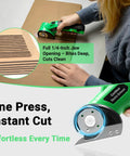 4V Cordless Electric Scissors Rechargeable Box Cutter With 2000mAh Battery cutting cardboard with precision in a user’s hand.