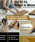 Waterproof Peel And Stick Floor Tile Earthen Oak Vinyl Plank Flooring shown installed in a room with installation tools.