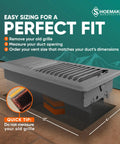 Heavy Duty Boss Grade 4x12 Floor Register Storm Gray Metal Vent Cover with measurement guide for home installation