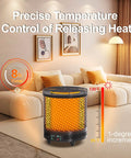 Voice Controlled 360 Degree Space Heater With 1500W Fast Heat in modern living room, displaying temperature control features