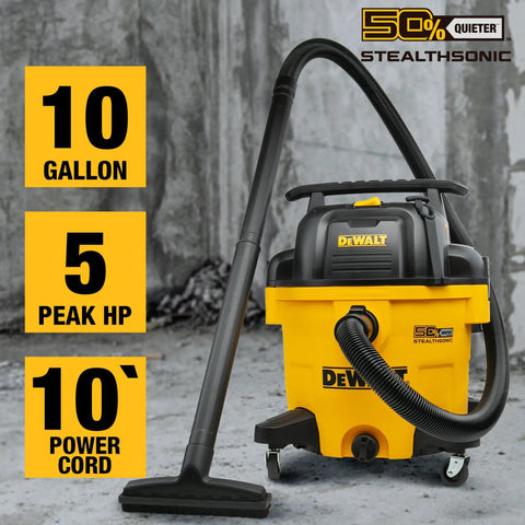 Heavy Duty 10 Gallon Wet Dry Shop Vacuum Featuring Straight Up Quiet Stealth Sonic Motor And Insane Suction Power For Garage Jobsite Workshop Cleanups Or Auto Detailing With All Attachments Included shown with 10 gallon capacity and 5 peak HP