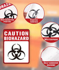 Heavy Duty Self Adhesive Biohazard Warning Decals Waterproof Toxic Waste Stickers Built Tough As Nails That Stick Like Crazy For Medical Labs Or Industrial Sites with high-definition printing details.