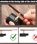 Quartz Clock Mechanism Replacement Kit With 4 Types Walnut Wood Clock Hands For 12 Inch Clocks, showing correct installation