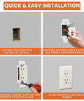Quick installation of 5 Pack 1 Gang Electrical Box Extenders with 10 Screws, showing step-by-step application on a wall socket.
