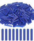Go To Hardware Package With Two Hundred Expanding Plastic Screw Anchors For Concrete And Drywall Installations Lock Tight Heavy Duty Grip Fits Standard Wall Screws Easy Setup In Blue, showing a pile of blue plastic wall anchors.