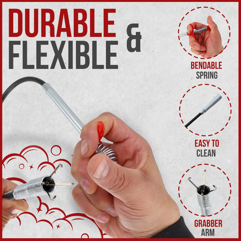 36 Inch Snake Drain Clog Remover With Extendable Flexible Grabber Arm For Hair Snags In Sink Shower And Tub Plus Dryer Vent Cleaner And Long Reach Grabber Tool For Hard To Reach Places