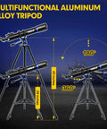 90mm Aperture 800mm Focal Length Refractor Telescope with multifunctional tripod for stability in any direction.