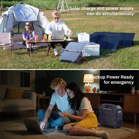 1600W Portable Power Station With 1024Wh LiFePO4 Battery And Built In Solar Panel in use for camping and home backup.