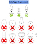 Diagram showing compatible bulb types for Off White Linen Clip On Chandelier Lamp Shades Set Of Five 4 Inch Top 5 Inch Bottom 5 Inch Height Hardback Shade For Teardrop Or Torpedo Bulbs