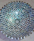 Top Shelf 18 Inch Square Mother Of Pearl Vessel Sink Sporting A Dope High Gloss Finish Perfect Showstopper For Luxury Bathroom Vanity And Modern Kitchen Powder Room Glow Up. View from above highlighting the intricate mosaic design.