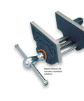 Rapid Action 9 Inch Woodworking Vise With Thirteen And A Half Inch Jaw Opening, Slide Jaw To Engage Without Cranking, Shop Ready Buttress Screw, Cast Iron Body With Toe In Jaws For Workbenches Cabinets And Furniture Building with rapid release mechanism and grey cast iron.