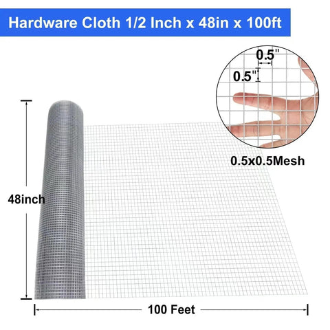 19 Gauge Hardware Cloth One Half Inch Mesh Welded Galvanized Cage Wire Roll Forty Eight Inch By One Hundred Feet Poultry Netting Fence