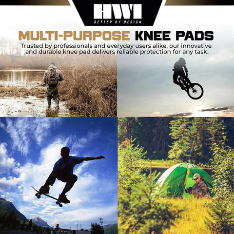 Beefed Up Adjustable Knee Pads With Rugged Nylon Shell And Impact Absorbing Foam For Construction Mechanics Combat And Landscaping Designed To Take A Beating During Long Grind Days used by outdoor enthusiasts in various activities.