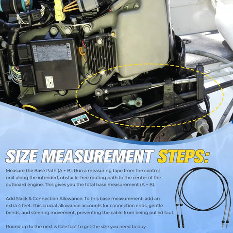 Boat engine with size measurement steps for Gen 1 12Ft Boat Throttle And Shift Cables 2 Pack For Mercury MerCruiser