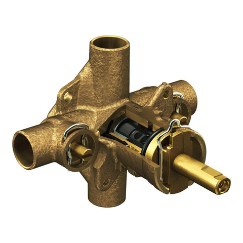 Commercial PosiTemp Pressure Balancing Shower Valve With Stops For 1/2-Inch Sweat CC Connections 1/4 Turn Stops Four-Port Valve