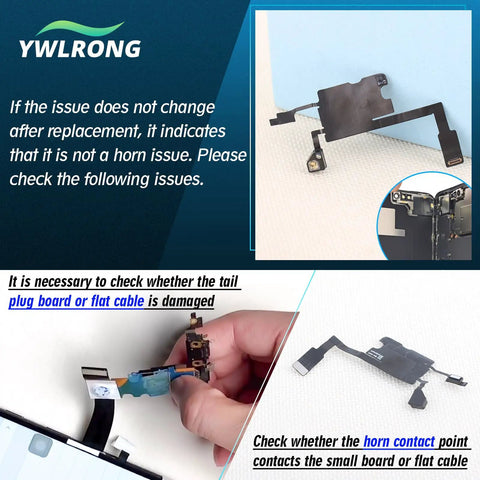 Diagram showing troubleshooting tips for iPhone 14 Pro Max Earpiece Speaker Replacement Kit With Proximity Sensor Flex Cable And Tools.