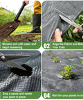 Steps to install Heavy Duty Weed Barrier Fabric 3x50 ft, breathable 3.2 oz woven polypropylene for garden beds and landscaping.