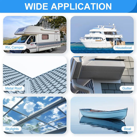 Applications of RV Roof Tape 4 Inch By 50 Feet White Sealant Tape For Roof Repair On RVs No Drama Leaks Trailers Boats Windows Vents