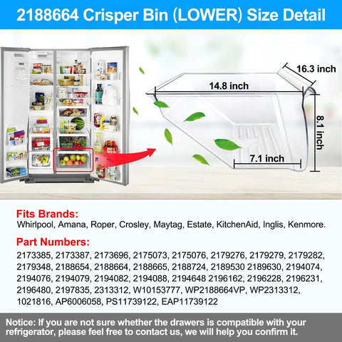 2 Pack Upgraded Fridge Crisper Drawers With Humidity Control Upper And Lower Bin Replacement for Whirlpool and Kenmore