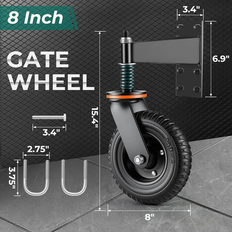 Heavy Duty Gate Wheel 8 Inch Gate Wheels For Wooden And Metal Tube Gates Spring Loaded Gate Caster with dimensions