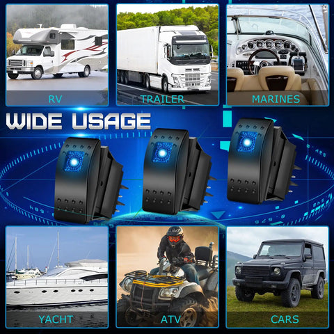 Beef Up Your Ride With A 10 Pack Marine Rocker Switches Waterproof Toggle Set 12V 24V, shown for RV, trailer, marine, yacht, ATV, cars
