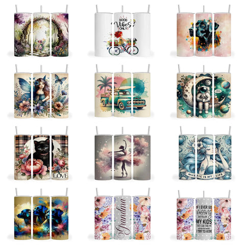 Dope 20 Oz Tumbler Sublimation Wrap Bundle With Ready To Press Transfers For Straight And Skinny Tumblers, 50 Piece Variety Pack