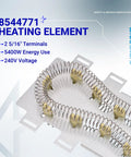 Dryer Repair Kit With 8544771 280148 3392519 8577274 heating element on white background with specs displayed